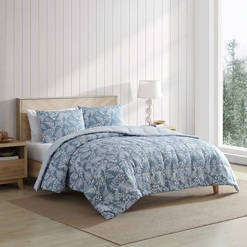 Eddie Bauer - King Comforter Set, Soft Reversible Bedding with Matching Shams, Wildflower Inspired Luxurious Bedding Set with Stripe Reverse (Fern Garden Blue, King) Eddie Bauer