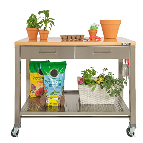 Seville Classics, Steel w/ Solid Wood Top, 48" W x 24" D x 37.5" H Seville Classics