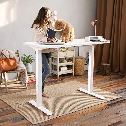 FLEXISPOT 48 inches Electric Standing Desk Height Adjustable Home Office Table Stand Up Desk Leg w/Automatic Smart Keypad (Upgraded White Frame + 48 in White Top),48x30 inch - WoodArtSupply