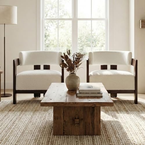 DAYALANE Beige Barrel Accent Chairs Set of 2, Cozy Upholstered Living Room Chair for Bedroom, Walnut Wood Frame, Vintage Modern Lounge Reading Chairs for Apartment Waiting Room Office,Beige DAYALANE