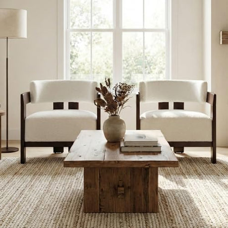 DAYALANE Beige Barrel Accent Chairs Set of 2, Cozy Upholstered Living Room Chair for Bedroom, Walnut Wood Frame, Vintage Modern Lounge Reading Chairs for Apartment Waiting Room Office,Beige DAYALANE
