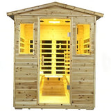 Kanlanth Outdoor Infrared Sauna with Red Light Therapy, 4 Person 2050watt Canadian Hemlock Wood Personal Sauna Room for Indoor Home, with Blue-Tooth, 4 Chromo Therapy Lighting, Control, Cup Holder Kanlanth