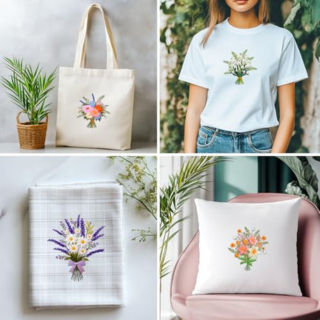 ACRNIGHEET 5PCS Embroidery Kit for Beginners Embroidery Flower Sewing Pre Printed Pattern Embroidery Starter Kit with Instructions, Including 5 Stamped Embroidery Cloth and Various Accessories ACRNIGHEET