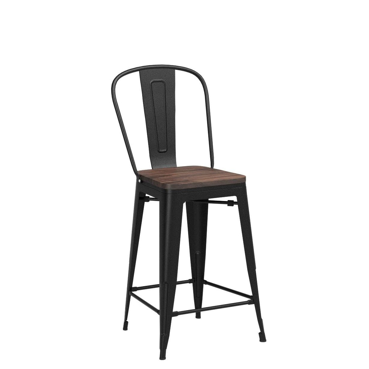 Yongqiang Barstools Set of 4 Counter Height Bar Stools for Kitchen Island Farmhouse Metal High Back Bar Chairs Wooden Seat 24" Matte Black Yongqiang