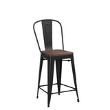 Yongqiang Barstools Set of 4 Counter Height Bar Stools for Kitchen Island Farmhouse Metal High Back Bar Chairs Wooden Seat 24" Matte Black Yongqiang