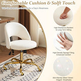 VINGLI Modern Velvet Small Office Chair,Cute Desk Chair with Wheels,Gold Base/Studs, Comfy Armless Swivel Vanity Task Chair for Women/Girl/Kids, Nail Tech Chair for Bedroom,Small Space,White VINGLI