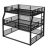 Bellemave Metal Triple Bunk Bed with Full-Length Guardrails, Full XL Over Queen Over Queen Bunk Bed for 3, Noise-Reduced, Metal Black Bellemave