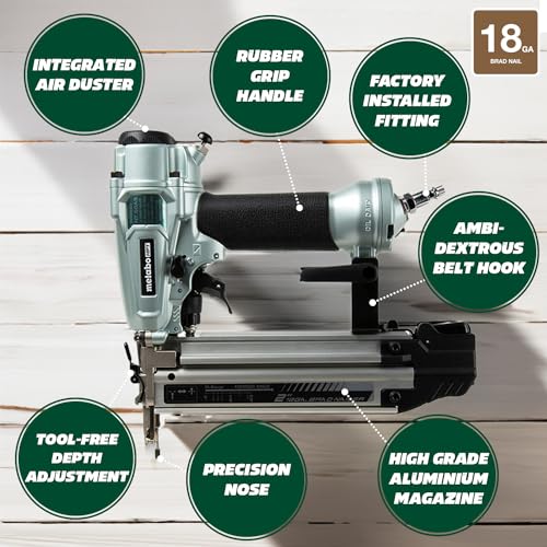 Metabo HPT Pro Brad Nailer Kit, 18 Gauge, High Grade Aluminum Magazine, Accepts 5/8-Inch To 2-Inch Brad Nails, NT50A5 - WoodArtSupply