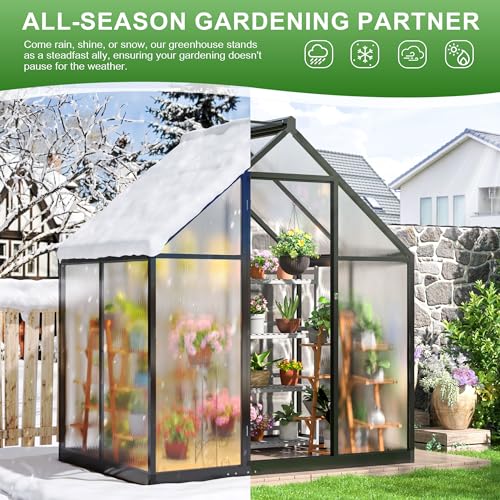 Polar Aurora 4x6 FT Greenhouse, Quick Aluminum Assembly Structure Polycarbonate Greenhouse, Walk-in Greenhouses for Outdoors with Ventilated Windows, Green houses for Outside Backyard Garden Polar Aurora