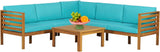 PayLessHere Patio Furniture 4 Pieces Outdoor Furniture L-Shaped Sectional Sofa Conversation Sets Patio Corner Set with Coffee Table Acacia Wood and Waterproof Cushion (Blue) PayLessHere