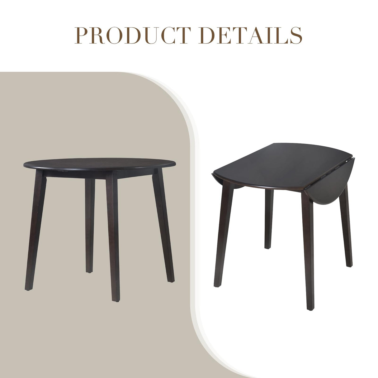 COLAMY 35.8" Wooden Kitchen Table, Expandable Folding Round Table for Small Spaces, Small Kitchen, Drop Leaf Dining Room Desk for Space, Home, Apartment, Office - Darkbrown COLAMY