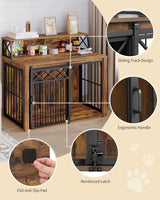 Hzuaneri 39.4'' Dog Crate Furniture, Large Wooden Dog Crate with Storage and 3 Doors, Indoor Kennel for Medium/Large Dogs, End Table with Barn Door, Chew-Proof and Escape-Proof, Rustic Brown DFC87401B Hzuaneri