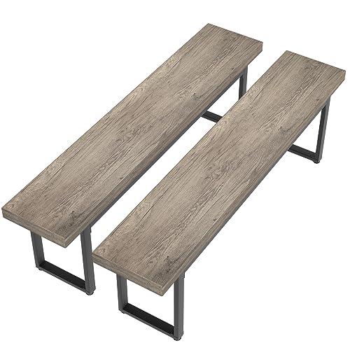 STHOUYN 59” Dining Bench Pair of 2 for 6-8 Person, Farmhouse Indoor Kitchen Table Benches, Bed Bench, Industrial Shoe Bench, Entryway Benches (Grey 2pcs) STHOUYN