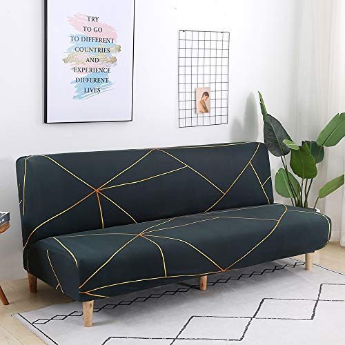 MIFXIN Armless Sofa Bed Cover Stretch Spandex Futon Slipcover Folding Couch Non-Armrest Sofa Furniture Protector for 3 Seater Full Size Black Folding Sofa Bed Without Armrests (Printed-01) MIFXIN