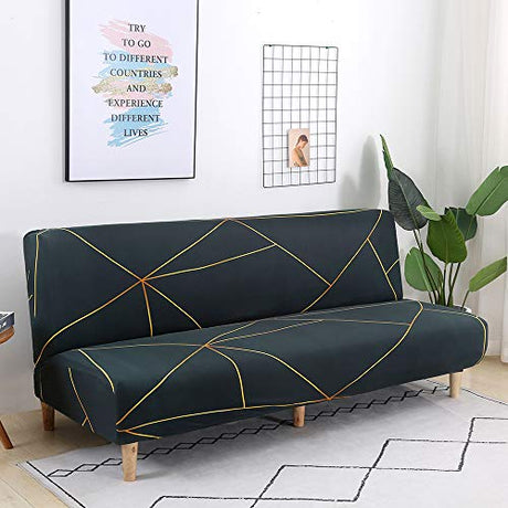 MIFXIN Armless Sofa Bed Cover Stretch Spandex Futon Slipcover Folding Couch Non-Armrest Sofa Furniture Protector for 3 Seater Full Size Black Folding Sofa Bed Without Armrests (Printed-01) MIFXIN