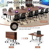 SOIUDNEB Folding Conference Table, Mobile Conference Table on Wheels, Large Flip-Top Conference Room Tables, Foldable Modular Rolling Training Table for Office Classroom (2, Walnut, 47.2in) SOIUDNEB