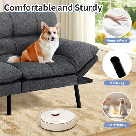 MUUEGM Convertible Futon Sofa Bed Memory Foam 71" Sofabed Modern Loveseat Sleeper Sofa with Adjustable Backrest & Armrest for Small Space Office Couch for Living Room,Apartment,Office MUUEGM