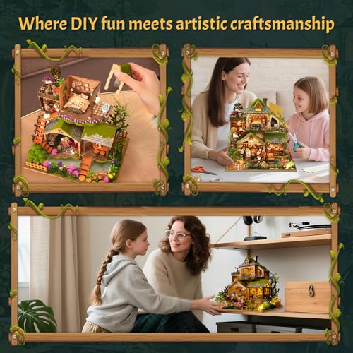 LogicTwist DIY Miniature House Kit with LED Lights, Forest Adventure Wooden Mini House Building Kit for Adults & Teens, Creative Crafts for Women, Friends & Hobbyists
