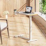 SANODESK Medical Adjustable Overbed Bedside Table with Hidden Casters, Pneumatic Mobile Laptop Computer Standing Desk Cart Overbed Table with Tray, Hospital and Home Use(27.6" W x 15.7" D, White) SANODESK