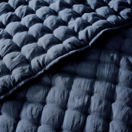 WDCOZY Navy Blue Twin Size Quilt Bedding Sets with Pillow Sham, Lightweight Soft Bedspread Coverlet, Quilted Blanket Thin Comforter Bed Cover, All Season Summer Spring, 2 Pieces, 68x90 inches WDCOZY