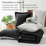 BEDELITE Queen Comforter Set 7 Pieces Bed in A Bag - Soft Microfiber Reversible Black Bed Set with Comforters, Sheets, Pillowcases & Shams, Cozy Luxury Bedding Sets for All Season BEDELITE