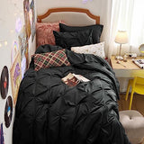 Bedsure Twin Comforter Set Black - Bed in a Bag Twin Size Bedding 5 Pieces, GentleSoft™ Pintuck Bed Set Gift for Family, Pinch Pleat Black Comforter with Sheets, Pillowcase & Sham Bedsure
