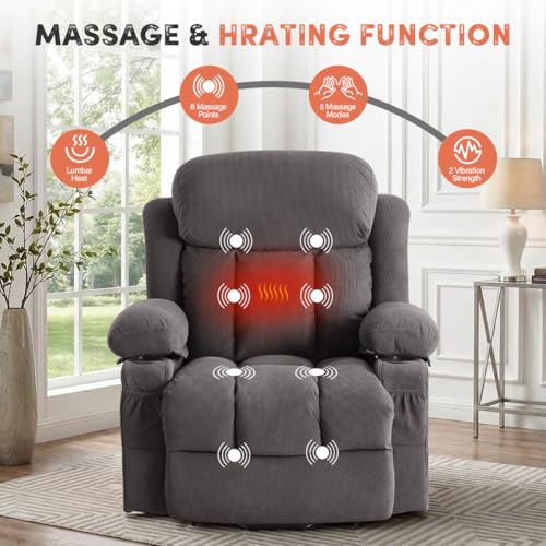 BOSMILLER Power Lift Recliner Chair with Massage and Heat for Elderly, Electric Recliner Single Sofa with Two Cup Holders, Extended Footrest, Side Pocket and USB Charge Port for Living Room