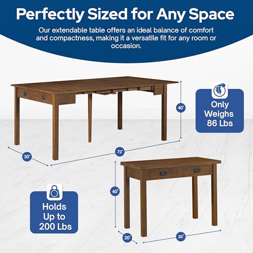 MECO Stakmore Traditional Expanding Table, Fruitwood Frame, 20 in x 40 in x 30.3 in MECO