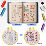 100 PCS Complete Embroidery Stitch Book Kit with Includes Step-by-Step Instructions, Hoops, Threads, Needles & Fabric, All-in-One Portable Starter Set for Adult Beginners & DIY Craft Enthusiasts