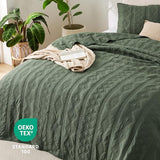 Bedsure 100% Cotton Quilt Set - Queen Size Bedspread, Lightweight Soft Bed Coverlet, 3-Piece Cozy Stitching Quilt Set with 2 Pillow Shams in Geometric Pattern for All Season, 90x96 inches, Olive Green Bedsure