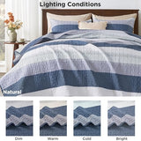 Andency Queen Quilt Bedding Set Mineral Blue, 3 Pieces Patchwork Summer Striped Ultra Soft Lightweight Bedspreads, Coverlets Set with 2 Pillow Shams for All Seasons (90"x96") Andency