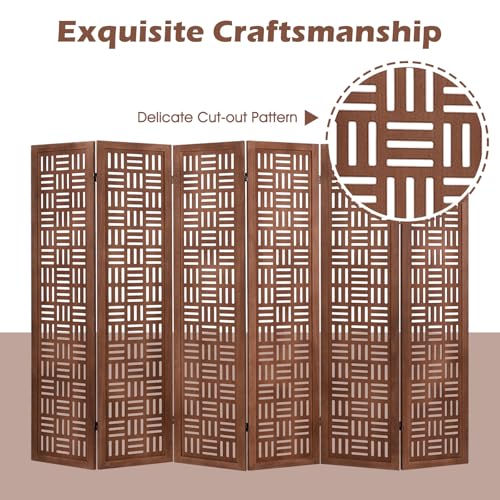 Giantex 6 Panels Room Divider - Folding Room Dividers with Carved Cutout Pattern & Solid Wood Frame, Fully Assembled, 5.5FT Antique Partition Privacy Screen Wall Divider for Room Separation, Brown Giantex