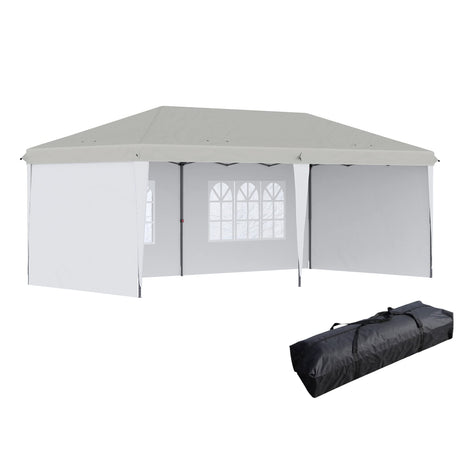 Outsunny 10' x 20' Pop Up Canopy Tent with 4 Sidewalls, Heavy Duty Tents for Parties, Outdoor Instant Gazebo with Carry Bag, for Outdoor, Garden, Patio, White Outsunny