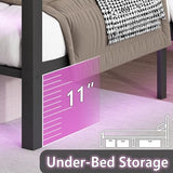 CLIBFENG Queen Bed Frame with Headboard and Footboard,Steel Slats Support-LED Bed Frame with USB Charging Station,Mattress Foundation-Under Bed Storage,No Box Spring Needed,Noise Free,Black CLIBFENG