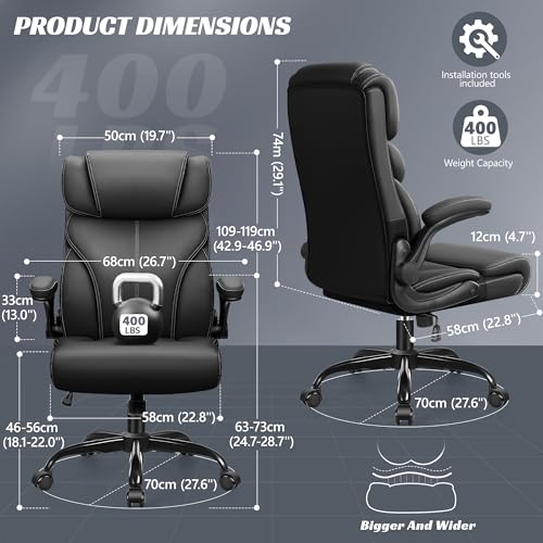 HeroSet Office Chair, Ergonomic Big and Tall Computer Desk Chairs, Executive Breathable Leather Chair with Adjustable Flip-up Armrests, Lumbar Support Swivel PC Chair with Rocking Function HeroSet