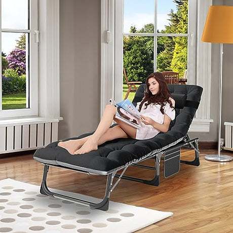 ABORON Heavy Duty Tanning Chair,Outdoor 5-Position Folding Chaise Lounge Chair with Pad,Portable Beach Lounge Chair for Outdoor Sunbathing Patio Pool Lawn Deck Poolside ABORON