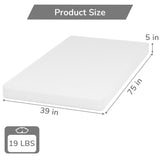 PayLessHere 5 Inch Twin Green Tea Memory Foam Mattress Cooling Gel Infused Mattress,Medium Firm Mattresses Fiberglass Free/CertiPUR-US Certified/Bed-in-a-Box/Pressure Relieving Twin Size,White PayLessHere