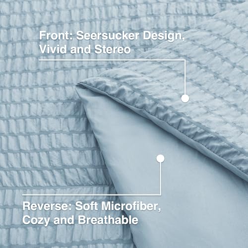 Love's cabin Seersucker Light Blue Twin Comforter Set, 5-Piece All Season Lightweight Bed in a Bag Bedding Set with Comforter, Flat Sheet, Fitted Sheet, Pillowcase and Sham Love's cabin