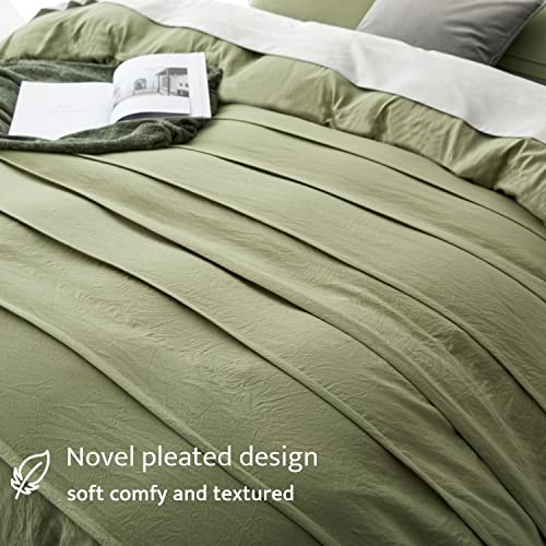 Oli Anderson Sage Green Duvet Cover Twin Size - Pleated Twin Duvet Cover, 2PCS Soft and Breathable Textured Bedding Set with Zipper Closure(Sage Green,68"x90") Oli Anderson