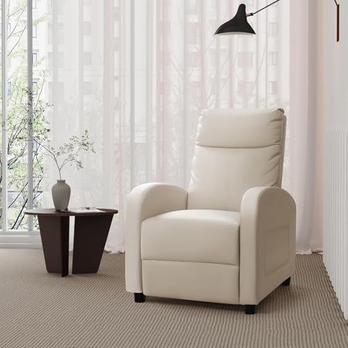 Homall Recliner Chair, Recliner Sofa for Adults, Recliners Home Theater Seating with Lumbar Support, Reclining Sofa Chair for Living Room (Leather, Beige)