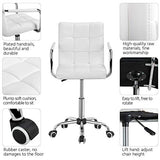 Yaheetech White Desk Chairs with Wheels/Armrests Modern PU Leather Office Chair Midback Adjustable Home Computer Executive Chair 360° Swivel Yaheetech