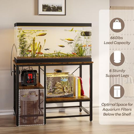 Bestier 40-50 Gallon Fish Tank Stand with Power Outlet, 36x19 Metal Aquarium Stand, 6-Leg Reptile Tank Stand with 3-Tier Adjustable Storage Shelves, 660LBS Capacity Bestier