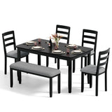 JUMMICO Solid Wood 6 Piece Dining Table Set, Modern 58"/W Kitchen Table Set for 6 with 4 Upholstered Chairs & 1 Bench, Kitchen & Dining Room Sets for Kitchen, Restaurant (Black & Grey) JUMMICO