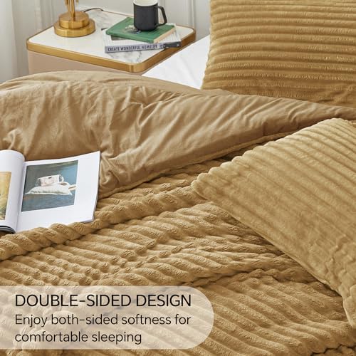 BEDELITE Fleece Twin Comforter Set -Super Soft & Warm Fluffy Brown Bedding, Luxury Fuzzy Heavy Bed Set for Winter with 1 Pillow case