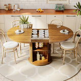 CABZOON 47-63in Extendable Round Dining Table for 4-8 Modern Round Kitchen Table Circle Dining Table with 2-Tier Storage Shelf, Space Saving Expandable Wood Oval for Living Room Walnut CABZOON