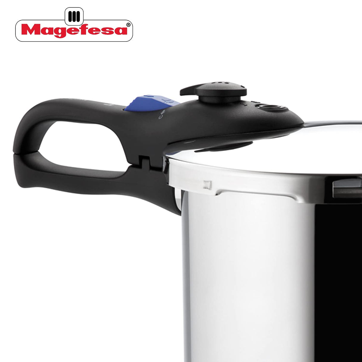 Magefesa® Favorit Six Super-Fast pressure cooker, 3.2 + 6.3 Quart, stainless steel, suitable induction, heat diffuser bottom, 5 safety systems SPECIAL EDITION (Steam basquet + Lid + Recipe book) MAGEFESA