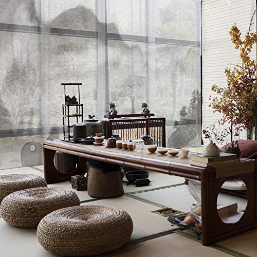 GoDear Design Deluxe Sheer Adjustable Sliding Panel Track Blind 45.8"- 86" W x 96" H, Extendable Track, Shimmering Natural Woven Fabric, Landscape Ink Wash Painting, Digital Art Prints, Shangri-La GoDear Design