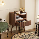 Huuger Nightstand with Charging Station, USB-C Port, Fluted Night Stand Set of 2, Bed Side Table with Drawer, Solid Wood Feet, Open Storage, End Table with Raised Edge, for Bedroom, Walnut Huuger