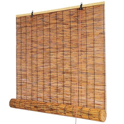 Bamboo Shades Bamboo Blinds roll up Blinds Outdoor Blinds Roman Blinds Outdoor Shades, Sun Protection Breathable, Cordless for Indoor/Outdoor Porch patio-35x100in(WxH)-Carbonized Color