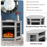 47" Corner Fireplace TV Stand Up to 55" TVs with 18" Electric Fireplace, Rustic Media TV Stands for Living Room, Television Stands with Adjustable Shelves, Entertainment Media Stand (Gray) ELEVARAWOOD